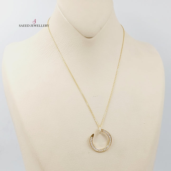 Zircon Studded Nail Necklace  Made Of 18K Yellow Gold by Saeed Jewelry-29394