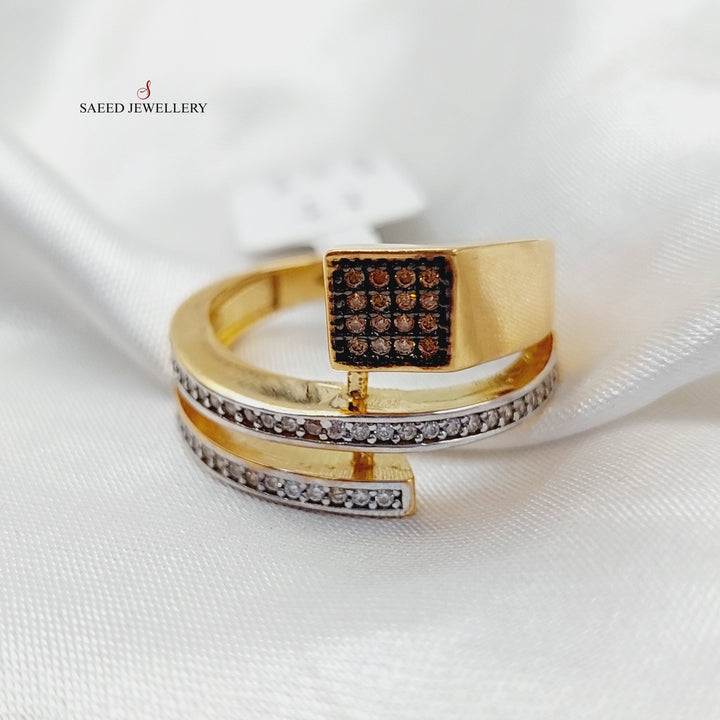 Zircon Studded Nail Ring  Made Of 21K Yellow Gold by Saeed Jewelry-29039