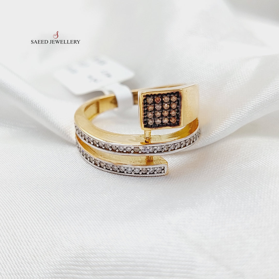 Zircon Studded Nail Ring  Made Of 21K Yellow Gold by Saeed Jewelry-29039