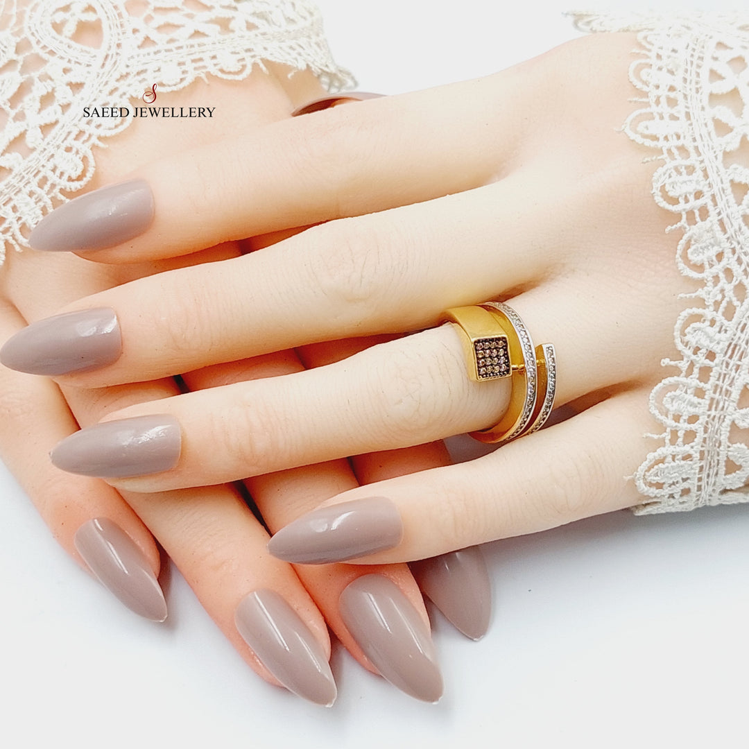 Zircon Studded Nail Ring  Made Of 21K Yellow Gold by Saeed Jewelry-29039