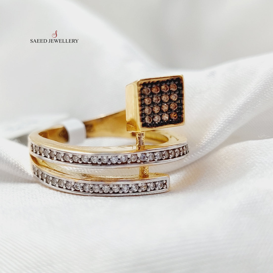 Zircon Studded Nail Ring  Made Of 21K Yellow Gold by Saeed Jewelry-29039