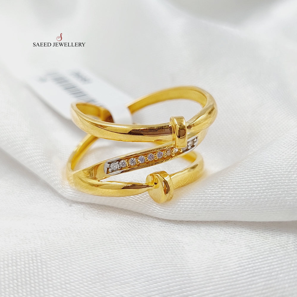 Zircon Studded Nail Ring  Made Of 21K Yellow Gold by Saeed Jewelry-29068