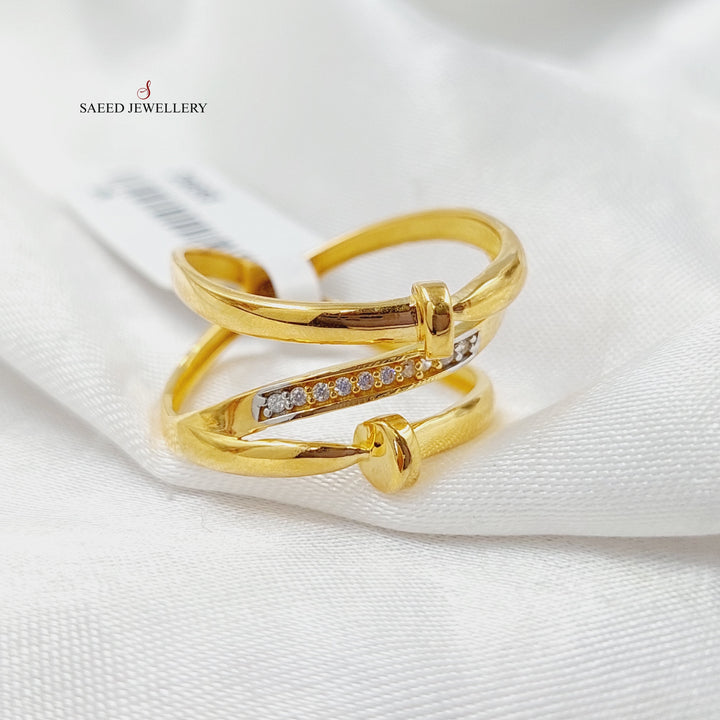 Zircon Studded Nail Ring  Made Of 21K Yellow Gold by Saeed Jewelry-29068