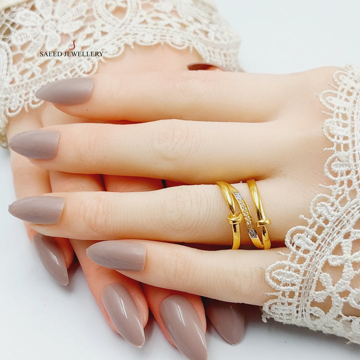 Zircon Studded Nail Ring  Made Of 21K Yellow Gold by Saeed Jewelry-29068