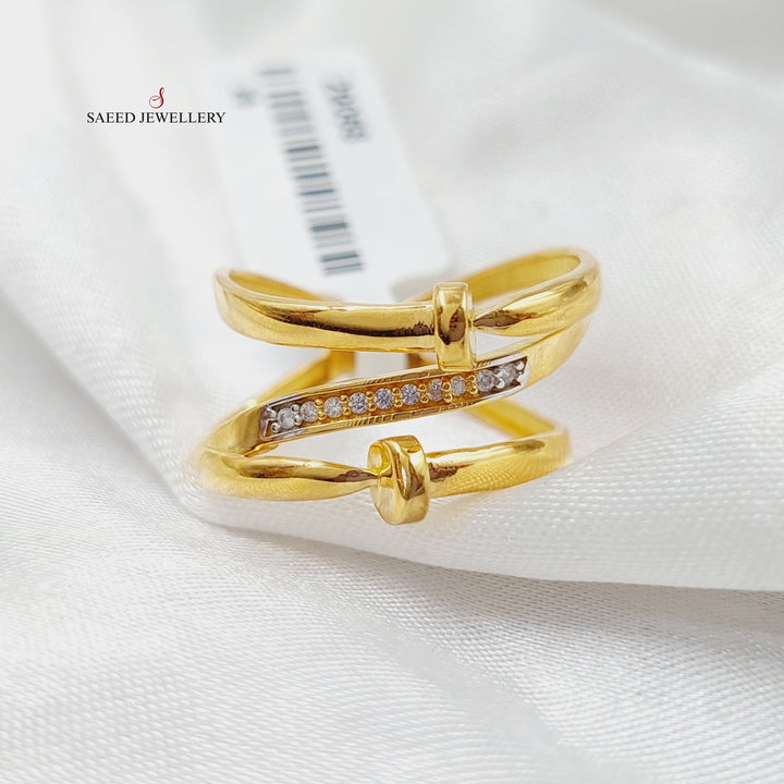 Zircon Studded Nail Ring  Made Of 21K Yellow Gold by Saeed Jewelry-29068