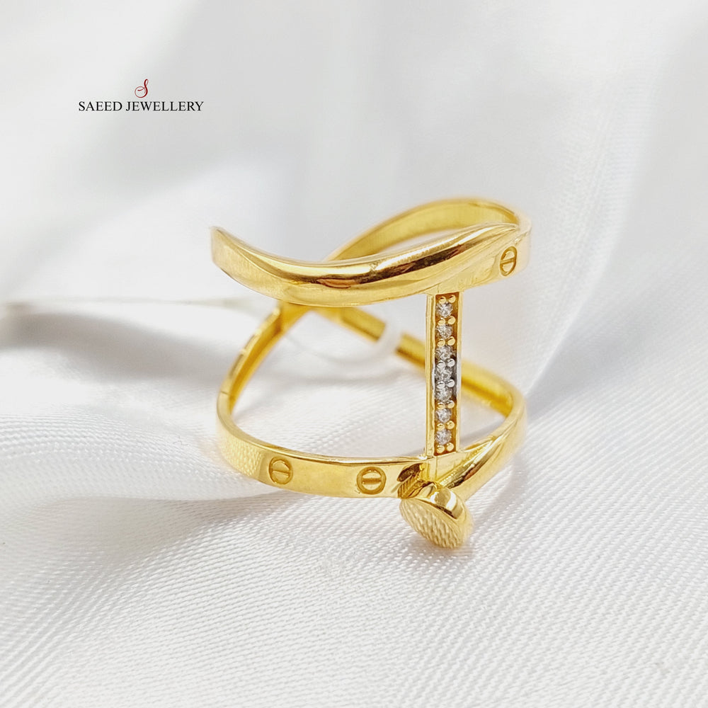 Zircon Studded Nail Ring  Made Of 21K Yellow Gold by Saeed Jewelry-29109