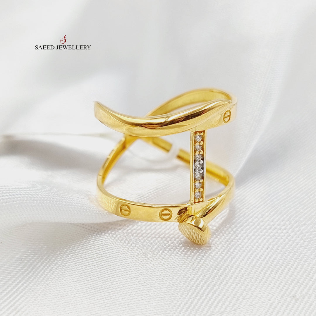 Zircon Studded Nail Ring  Made Of 21K Yellow Gold by Saeed Jewelry-29109