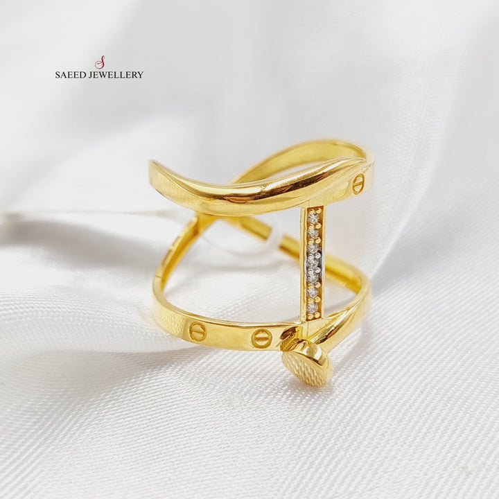 Zircon Studded Nail Ring  Made Of 21K Yellow Gold by Saeed Jewelry-29109