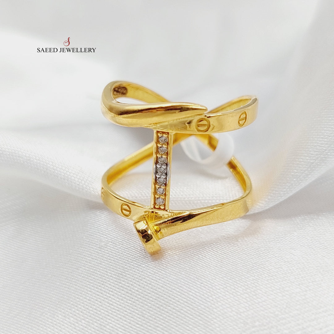 Zircon Studded Nail Ring  Made Of 21K Yellow Gold by Saeed Jewelry-29109