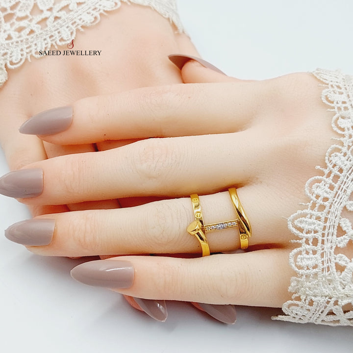 Zircon Studded Nail Ring  Made Of 21K Yellow Gold by Saeed Jewelry-29109