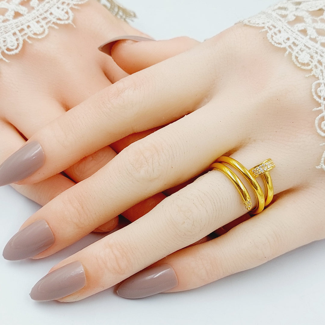 Zircon Studded Nail Ring  Made Of 21K Yellow Gold by Saeed Jewelry-29844