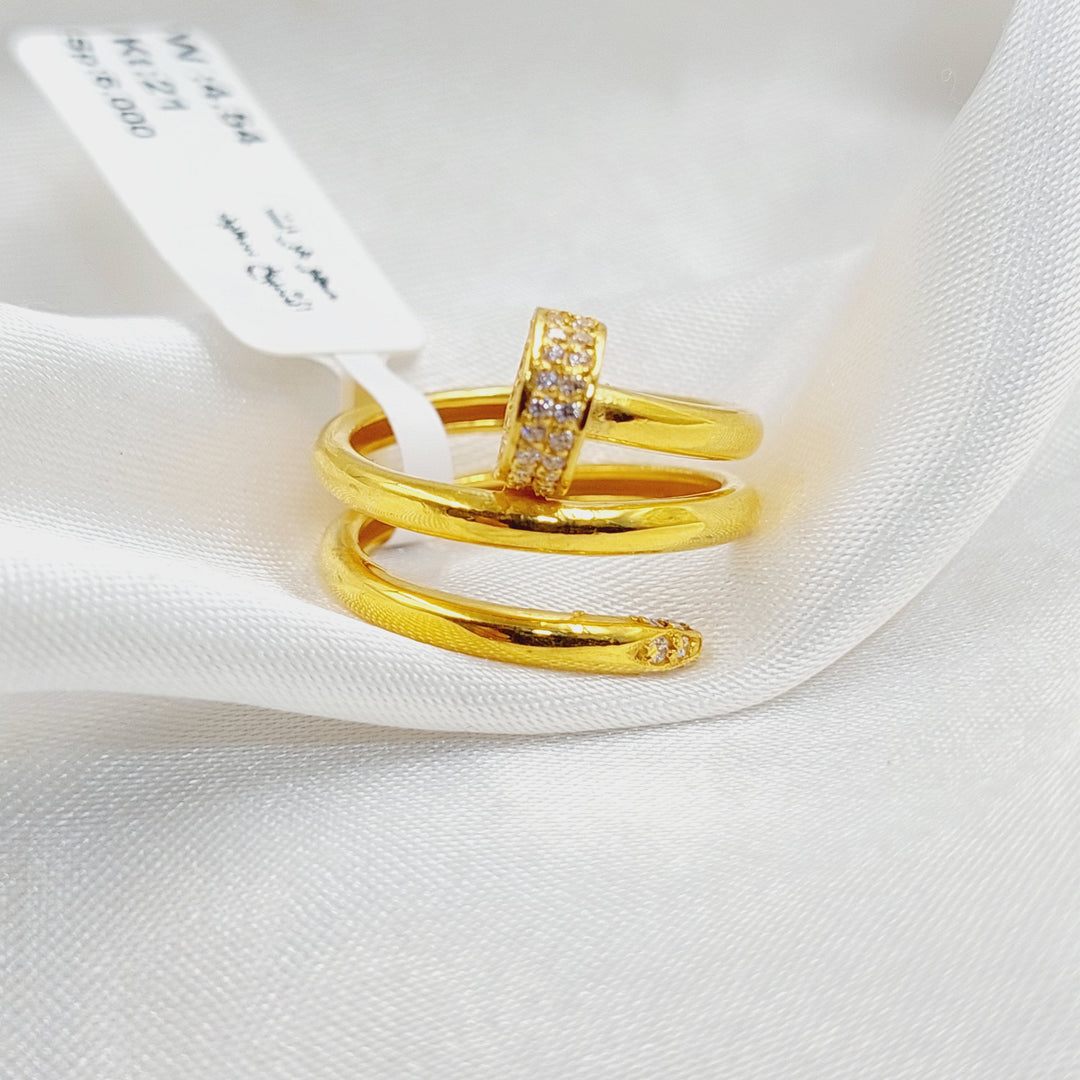 Zircon Studded Nail Ring  Made Of 21K Yellow Gold by Saeed Jewelry-29844