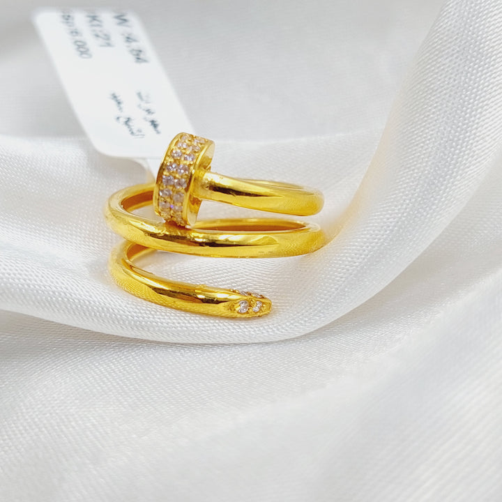 Zircon Studded Nail Ring  Made Of 21K Yellow Gold by Saeed Jewelry-29844