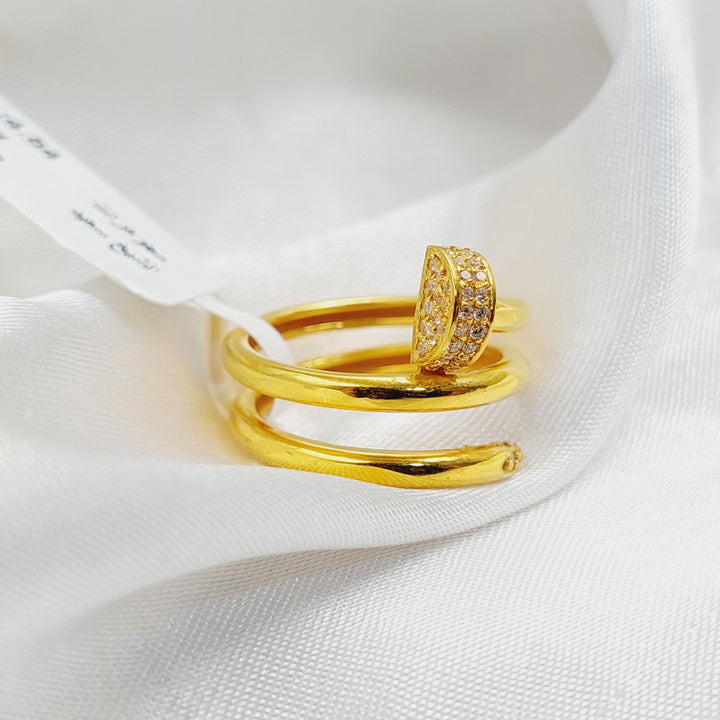 Zircon Studded Nail Ring  Made Of 21K Yellow Gold by Saeed Jewelry-29844
