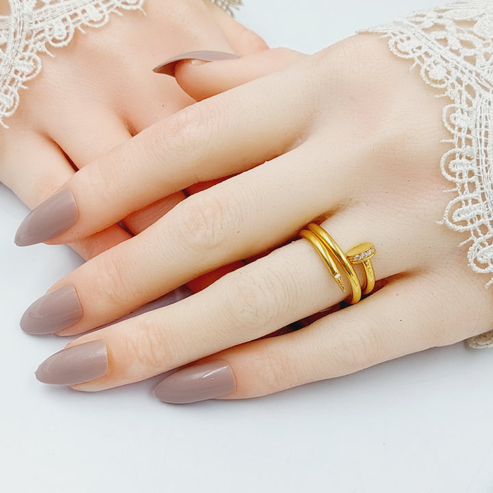 Zircon Studded Nail Ring  Made Of 21K Yellow Gold by Saeed Jewelry-29845