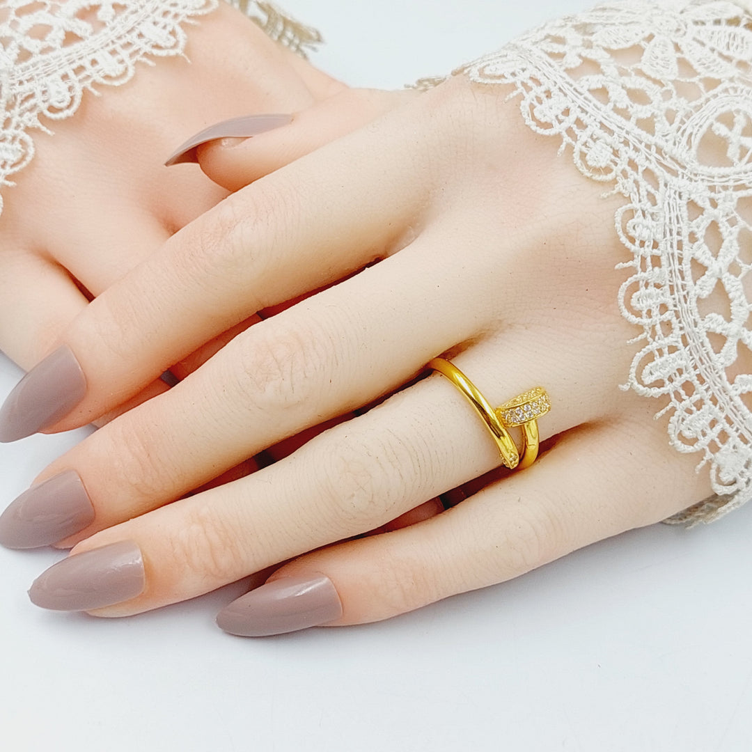 Zircon Studded Nail Ring  Made Of 21K Yellow Gold by Saeed Jewelry-29846