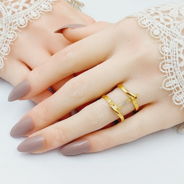Zircon Studded Nail Ring  Made Of 21K Yellow Gold by Saeed Jewelry-29847
