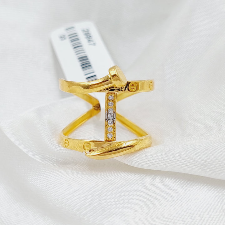 Zircon Studded Nail Ring  Made Of 21K Yellow Gold by Saeed Jewelry-29847