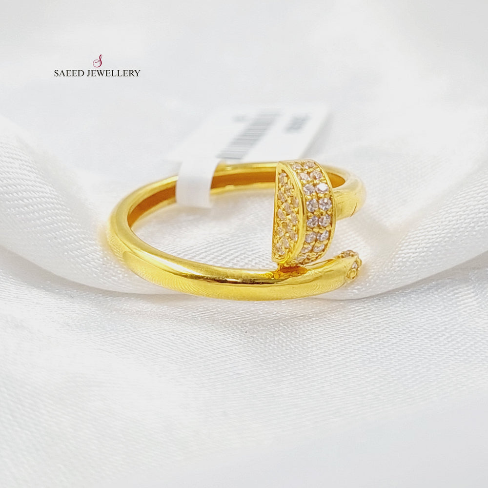 Zircon Studded Nail Ring  Made Of 21K Yellow Gold by Saeed Jewelry-30069