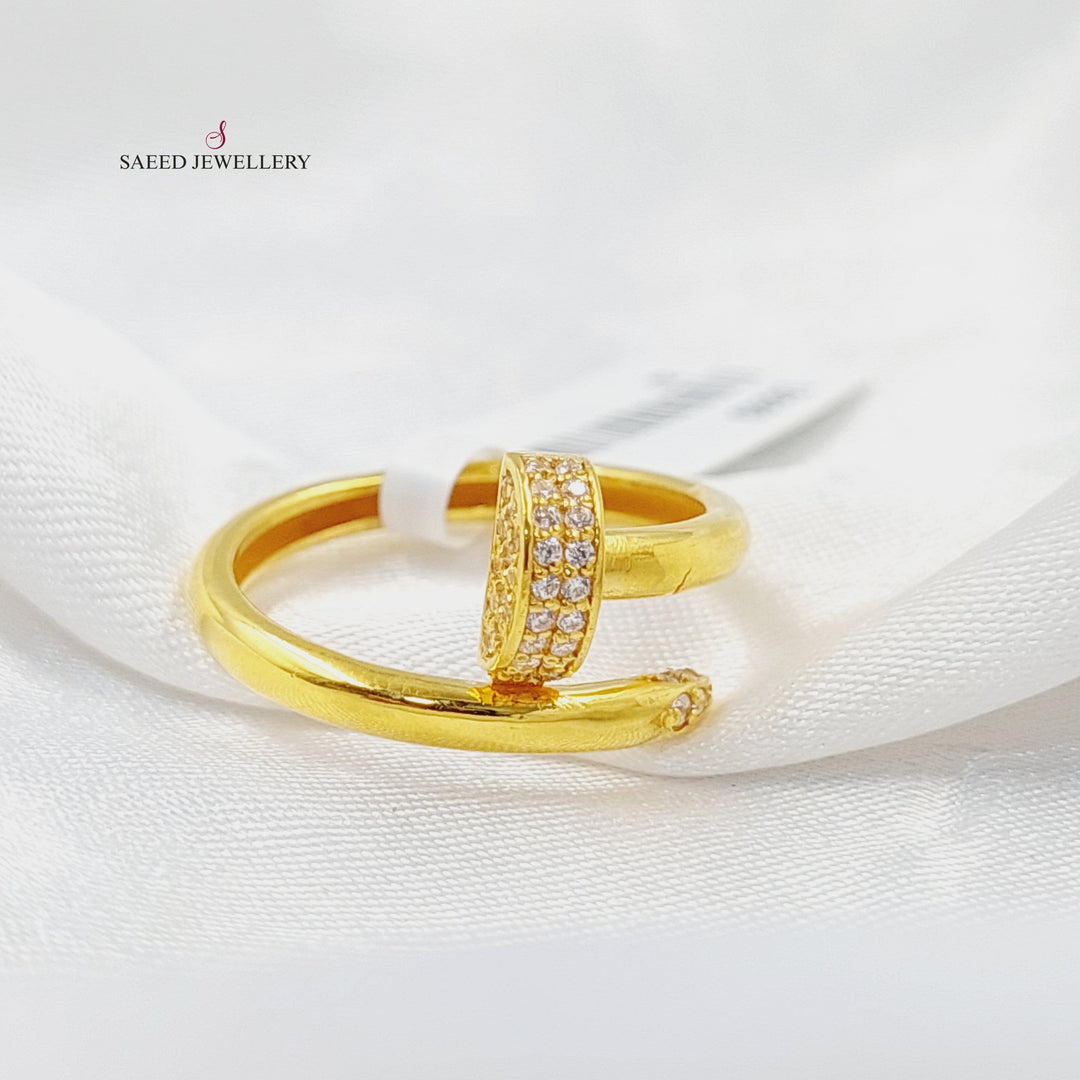 Zircon Studded Nail Ring  Made Of 21K Yellow Gold by Saeed Jewelry-30069
