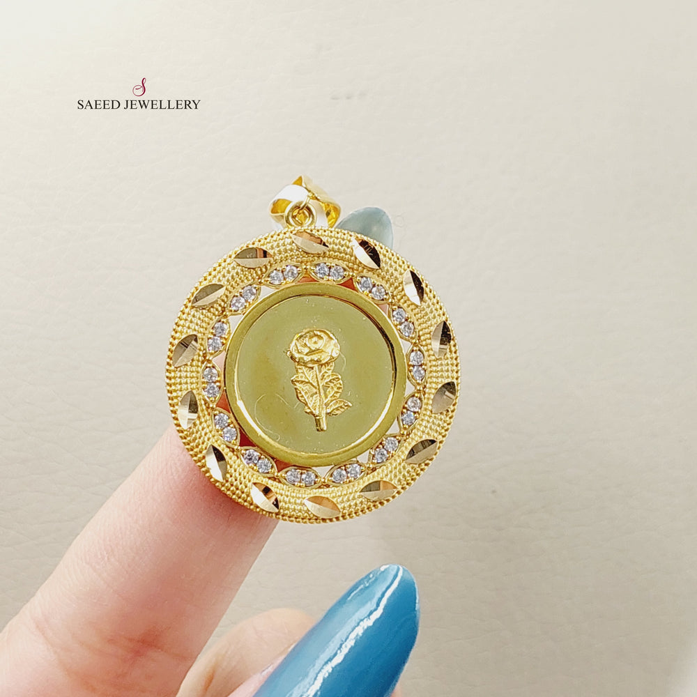 Zircon Studded Ounce Pendant  Made Of 21K Yellow Gold by Saeed Jewelry-29953