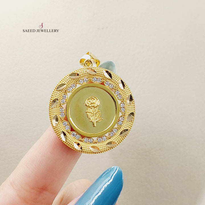 Zircon Studded Ounce Pendant  Made Of 21K Yellow Gold by Saeed Jewelry-29953