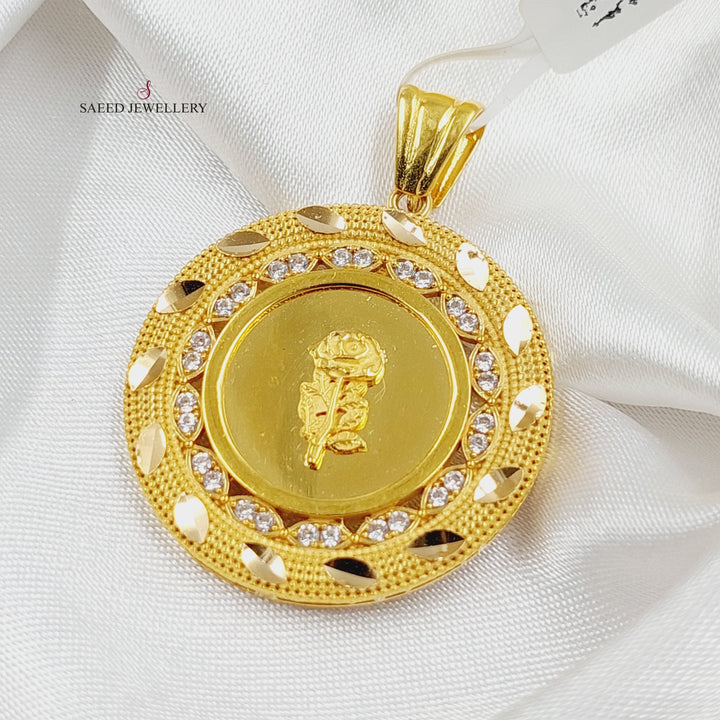 Zircon Studded Ounce Pendant  Made Of 21K Yellow Gold by Saeed Jewelry-29953