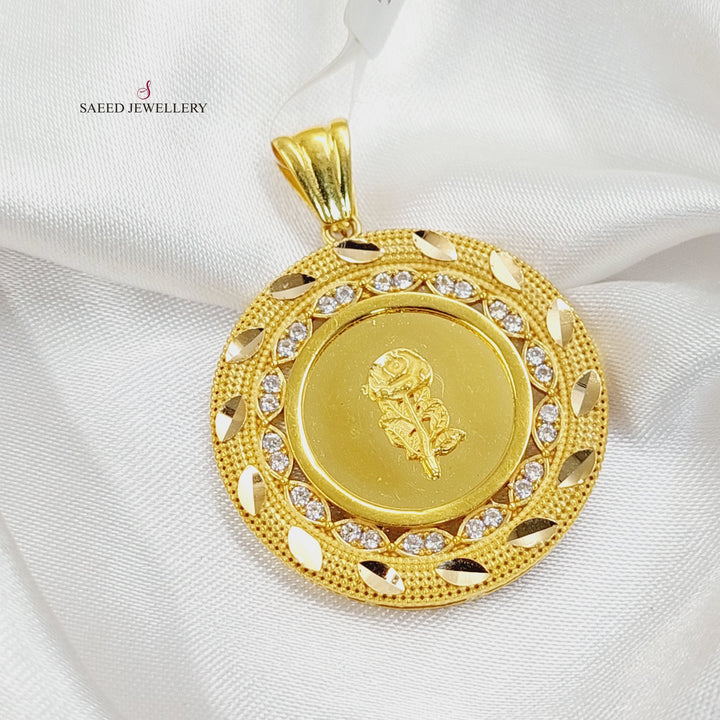 Zircon Studded Ounce Pendant  Made Of 21K Yellow Gold by Saeed Jewelry-29953