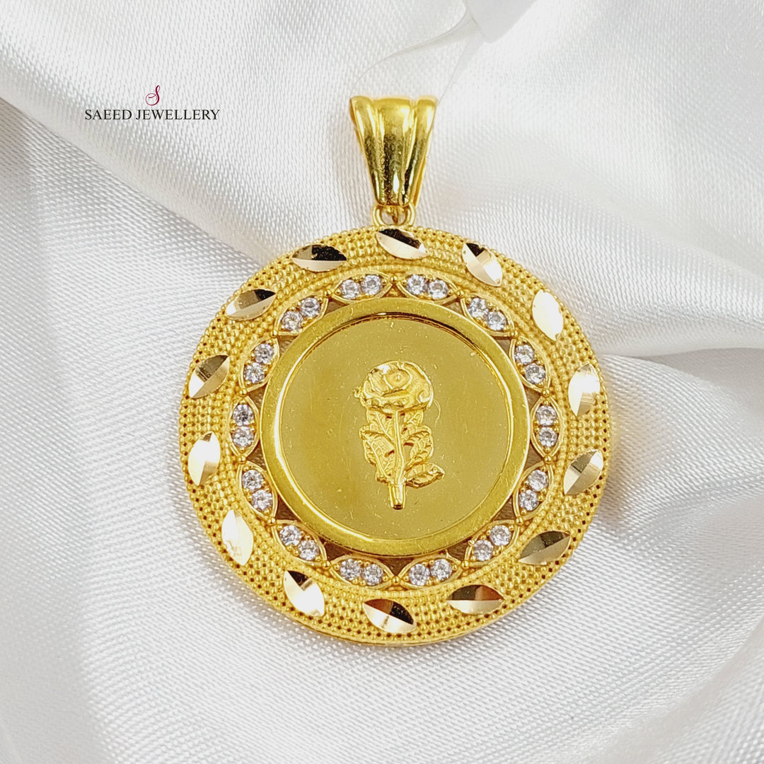 Zircon Studded Ounce Pendant  Made Of 21K Yellow Gold by Saeed Jewelry-29953