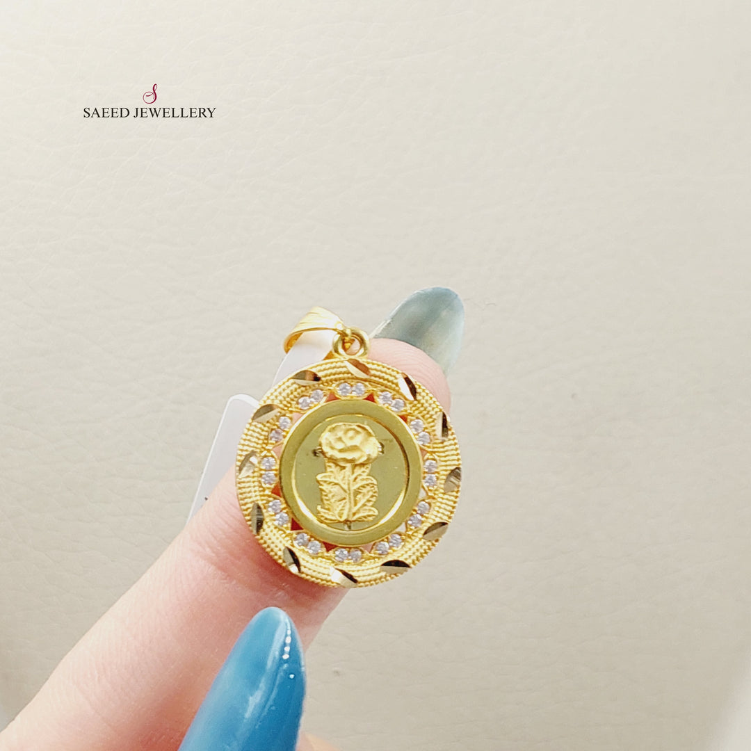 Zircon Studded Ounce Pendant  Made Of 21K Yellow Gold by Saeed Jewelry-29956