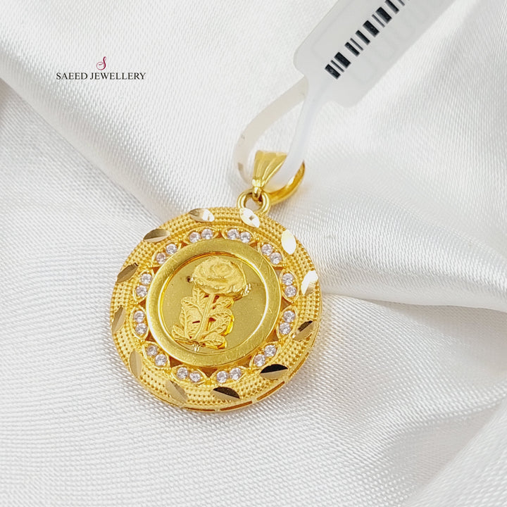 Zircon Studded Ounce Pendant  Made Of 21K Yellow Gold by Saeed Jewelry-29956