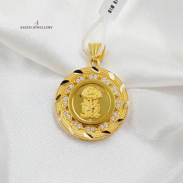Zircon Studded Ounce Pendant  Made Of 21K Yellow Gold by Saeed Jewelry-29956