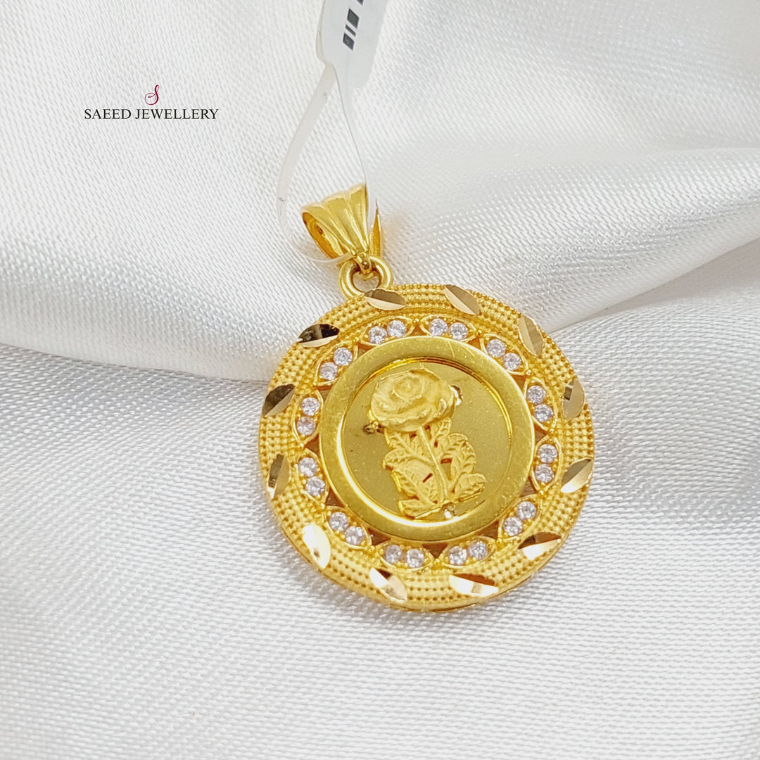 Zircon Studded Ounce Pendant  Made Of 21K Yellow Gold by Saeed Jewelry-29956