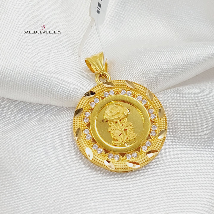 Zircon Studded Ounce Pendant  Made Of 21K Yellow Gold by Saeed Jewelry-29956