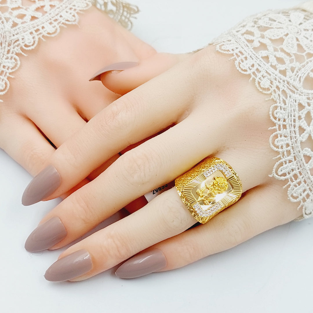 Zircon Studded Ounce Ring  Made Of 21K Yellow Gold by Saeed Jewelry-29833