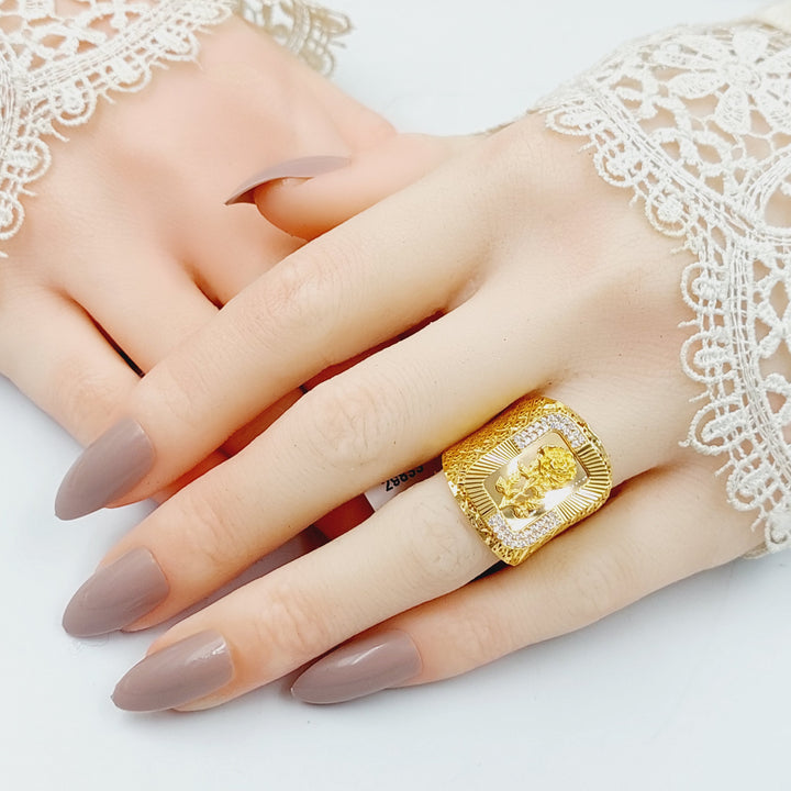 Zircon Studded Ounce Ring  Made Of 21K Yellow Gold by Saeed Jewelry-29833