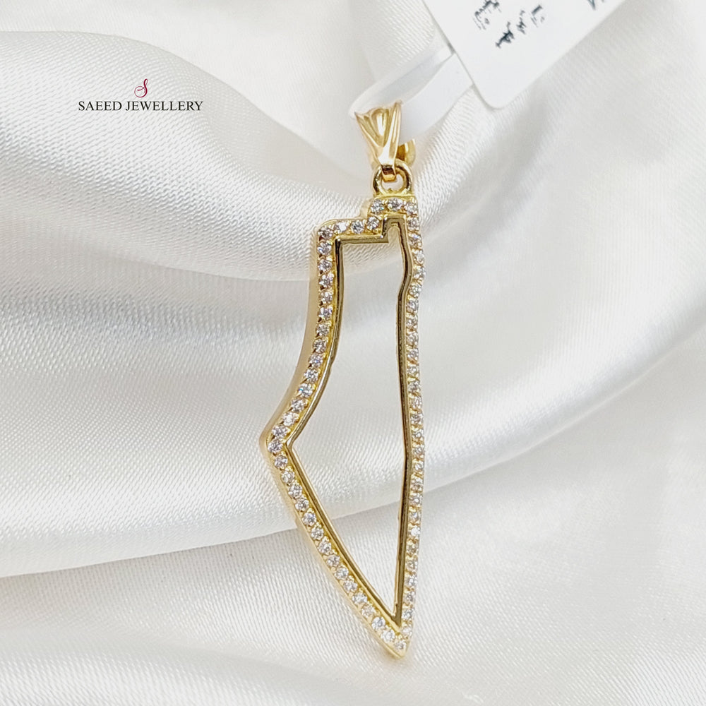 Zircon Studded Palestine Pendant  Made Of 18K Yellow Gold by Saeed Jewelry-29801