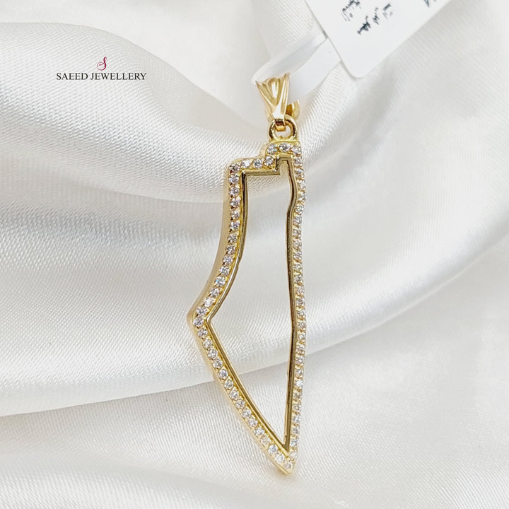 Zircon Studded Palestine Pendant  Made Of 18K Yellow Gold by Saeed Jewelry-29801