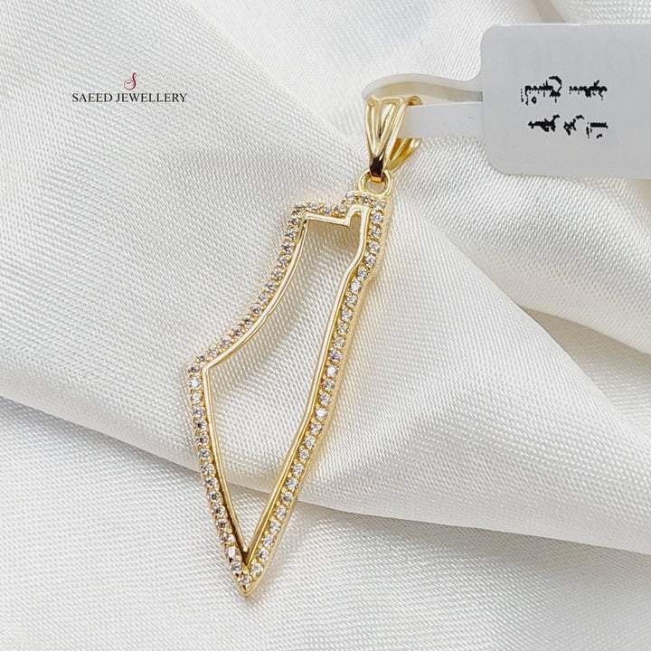 Zircon Studded Palestine Pendant  Made Of 18K Yellow Gold by Saeed Jewelry-29801