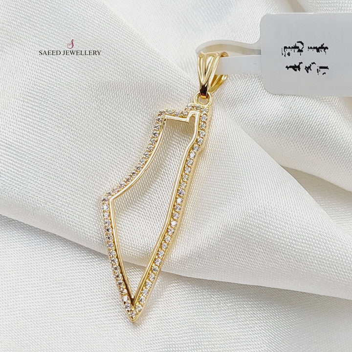 Zircon Studded Palestine Pendant  Made Of 18K Yellow Gold by Saeed Jewelry-29801