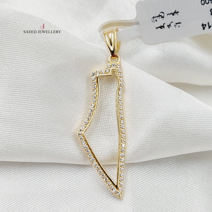 Zircon Studded Palestine Pendant  Made Of 18K Yellow Gold by Saeed Jewelry-29801