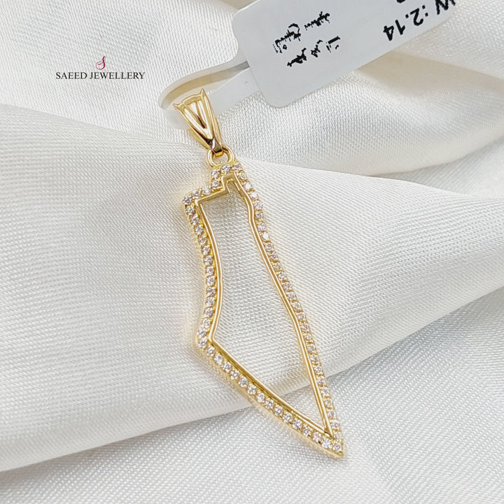Zircon Studded Palestine Pendant  Made Of 18K Yellow Gold by Saeed Jewelry-29801