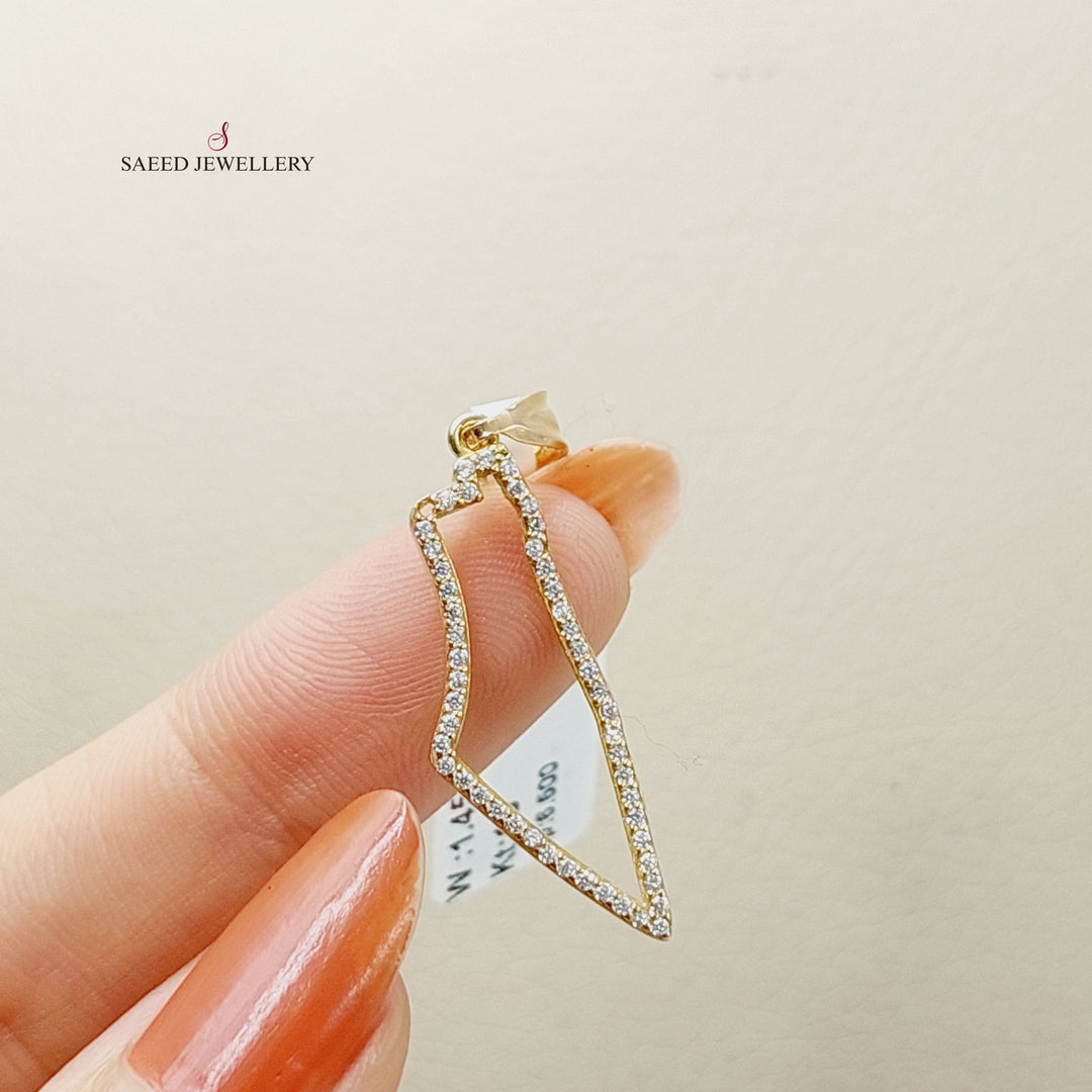 Zircon Studded Palestine Pendant  Made Of 18K Yellow Gold by Saeed Jewelry-29802