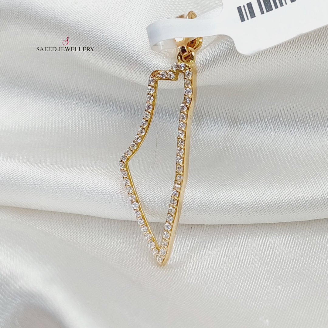 Zircon Studded Palestine Pendant  Made Of 18K Yellow Gold by Saeed Jewelry-29802
