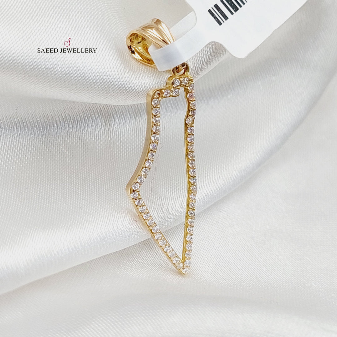 Zircon Studded Palestine Pendant  Made Of 18K Yellow Gold by Saeed Jewelry-29802