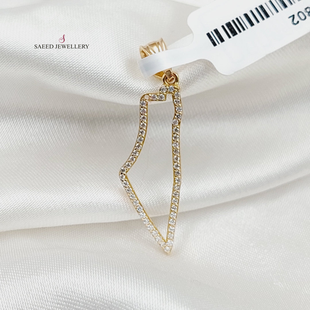 Zircon Studded Palestine Pendant  Made Of 18K Yellow Gold by Saeed Jewelry-29802
