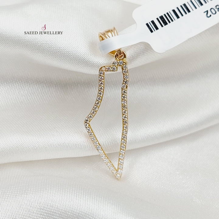 Zircon Studded Palestine Pendant  Made Of 18K Yellow Gold by Saeed Jewelry-29802