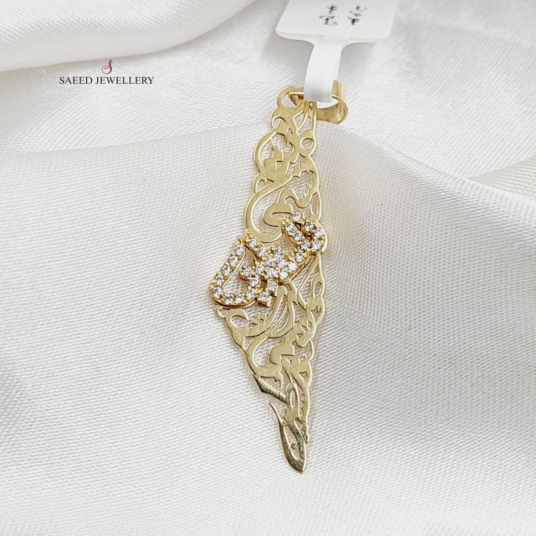 Zircon Studded Palestine Pendant  Made Of 18K Yellow Gold by Saeed Jewelry-29873