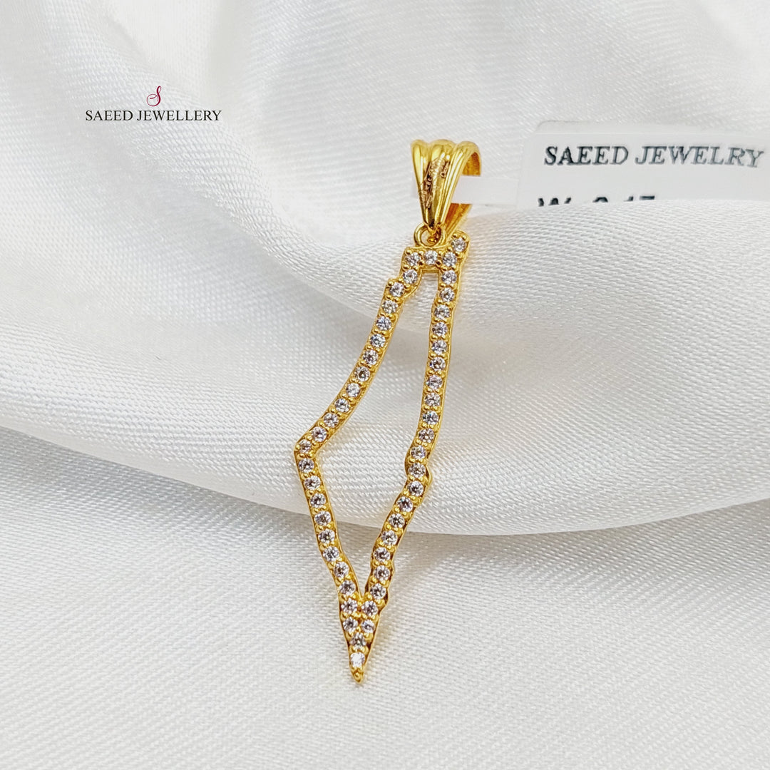 Zircon Studded Palestine Pendant  Made of 21K Yellow Gold by Saeed Jewelry-30818