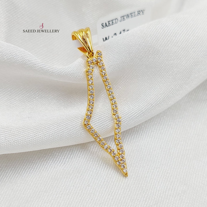 Zircon Studded Palestine Pendant  Made of 21K Yellow Gold by Saeed Jewelry-30818